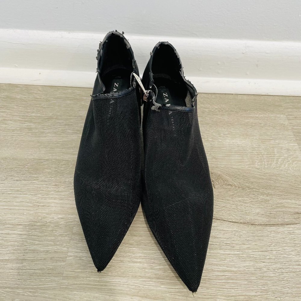 ZARA Trafaluc Women's Sheer Mesh Black Shoes with Heels Size 39